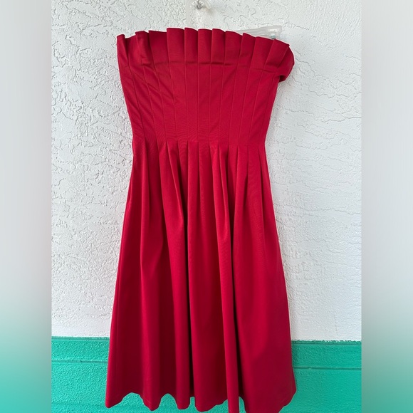 Antonio Melani Alicia Ruffled Pleated Dress Red Cocktail Off Shoulder Size 4 - Picture 12 of 14